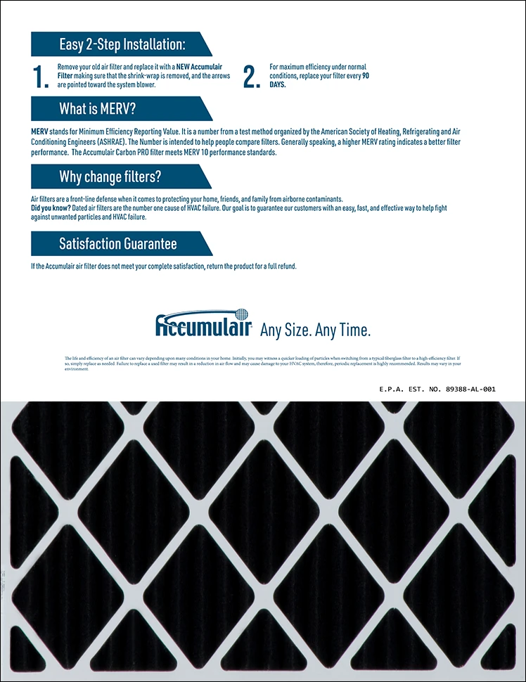 16.25x21x4 (Actual Size) Accumulair Carbon MERV 10 Odor Eliminating Filter 4 16.25x21x4 (Actual Size) Accumulair Carbon MERV 10 Odor Eliminating Filter - Image 2