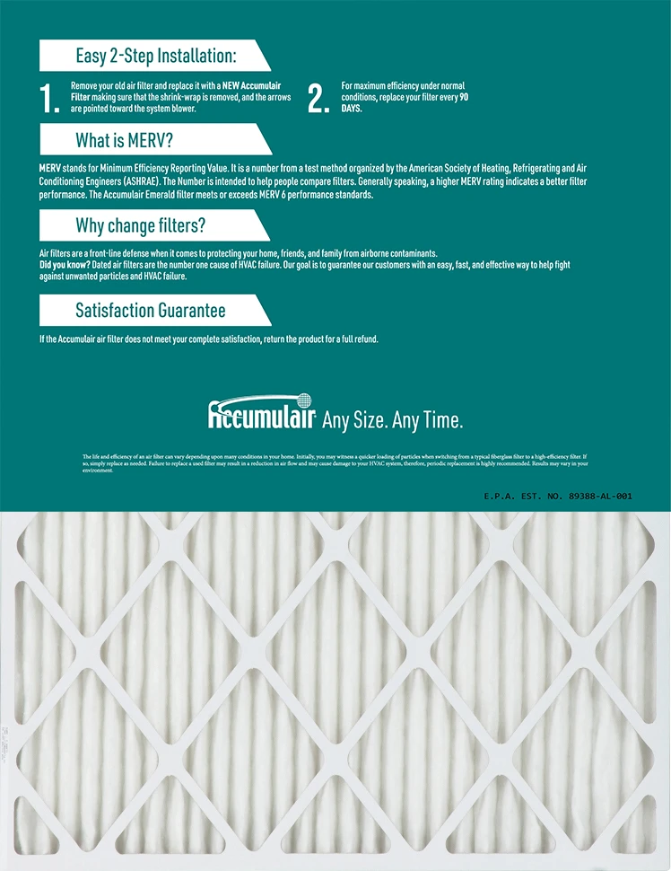 20x32x1 (Actual Size) Accumulair Emerald Filter MERV 6 4 20x32x1 (Actual Size) Accumulair Emerald Filter MERV 6 - Image 2
