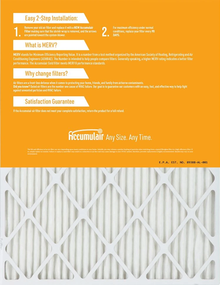 20x20x6 (19.5x19.5x5.88) Accumulair Gold Filter MERV 8 4 20x20x6 (19.5x19.5x5.88) Accumulair Gold Filter MERV 8 - Image 2