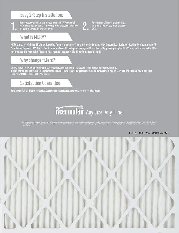 25x32x0.5 (Actual Size) Accumulair Platinum Filter MERV 11 4 25x32x0.5 (Actual Size) Accumulair Platinum Filter MERV 11 - Image 2